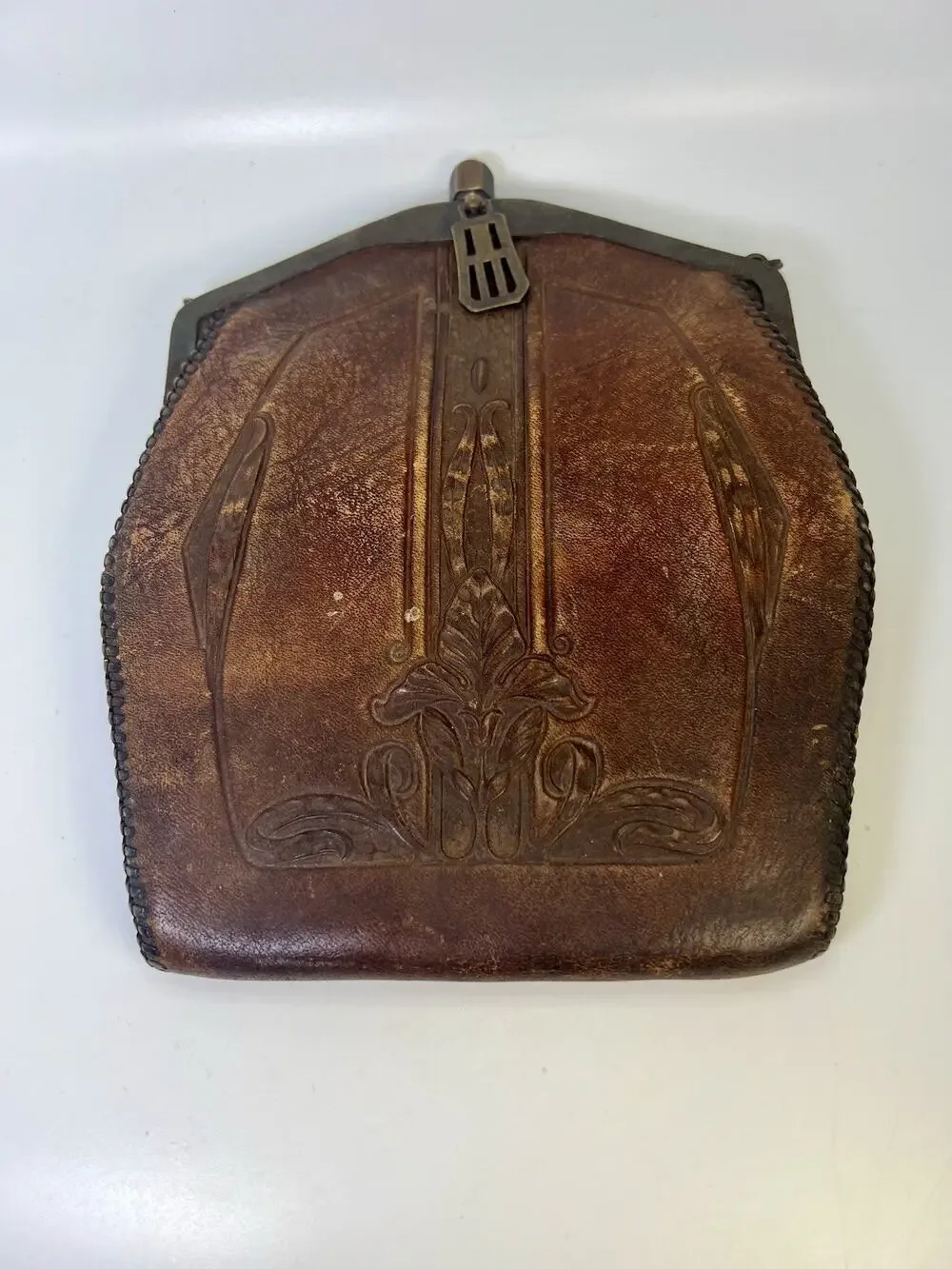 VTG Hand Tooled Leather Purse Turn Lock Clasp Early 1900s Art Nouveau Antique